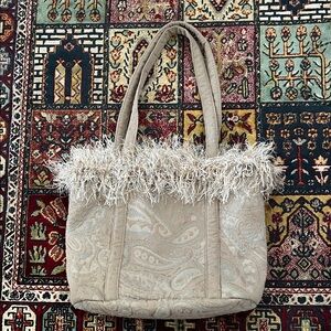 Isabella’s Journey Tapestry Paisley Print Tote Bag with Fluffy Fringe